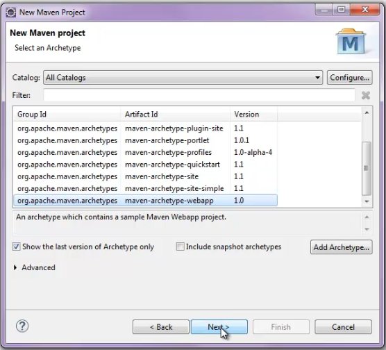 Eclipse Maven webapp wizard