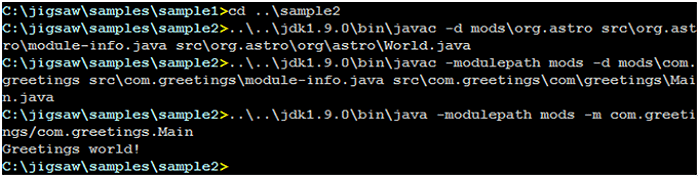 Figure 4. Commands used to compile and run sample2.